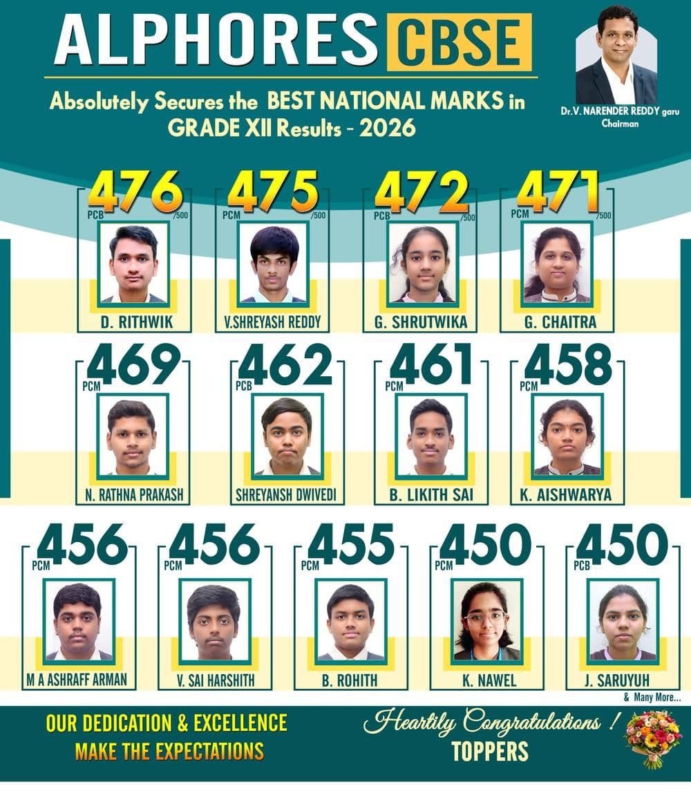 Alphores CBSE Grade XII board results 2026 — list of toppers
